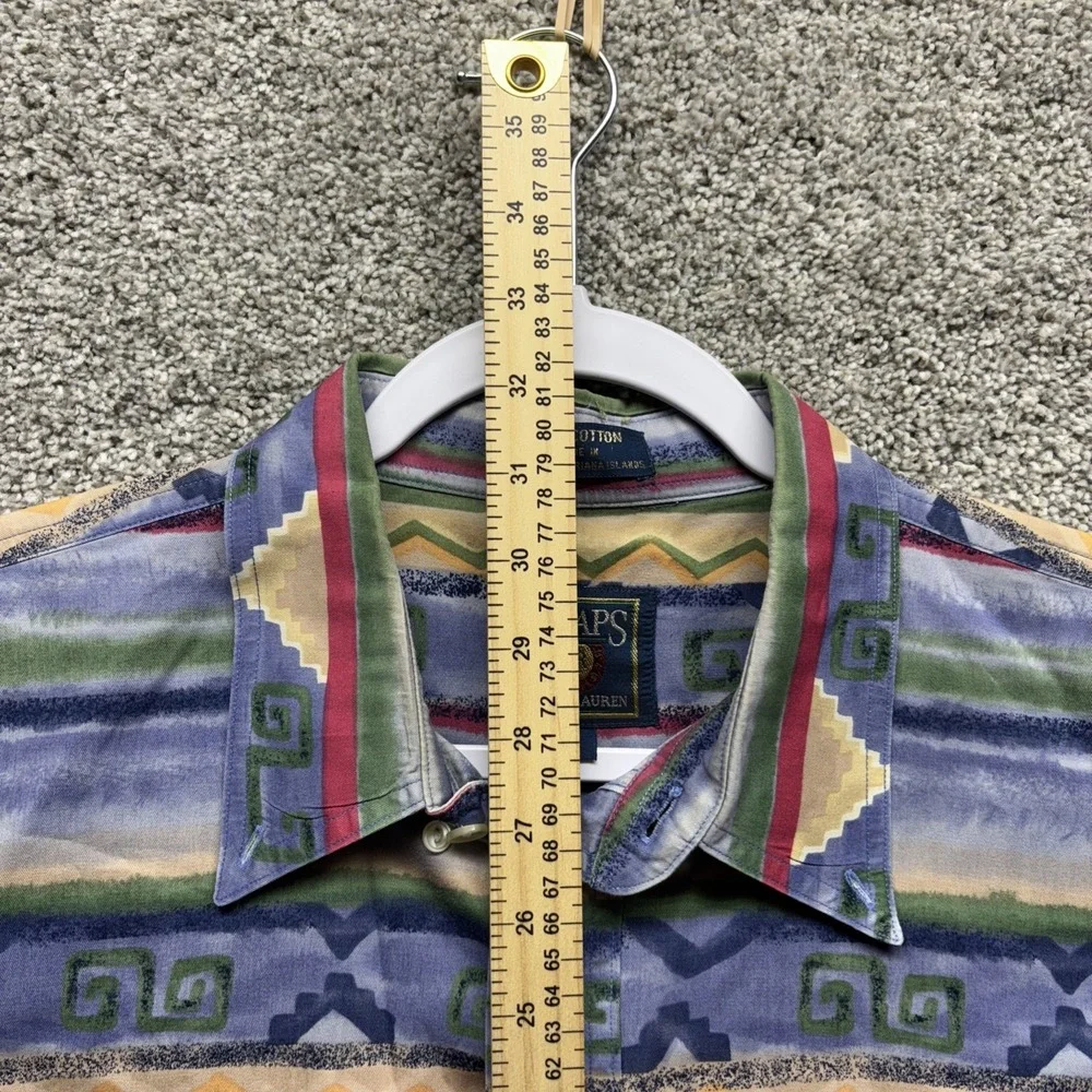Vintage Chaps Ralph Lauren Shirt Mens Large Striped Aztec Print Short Sleeve 90s